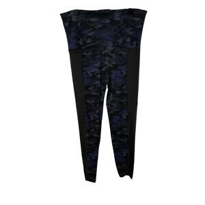 SPANX Womens Camo Print Active Leggings Blue/Black 1X Athleisure Normcore Gym
